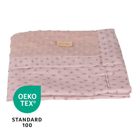 Couverture bio 'Lil Planet' 80 x 80 cm - Pois éponge - Coton biologique GOTS - Rose