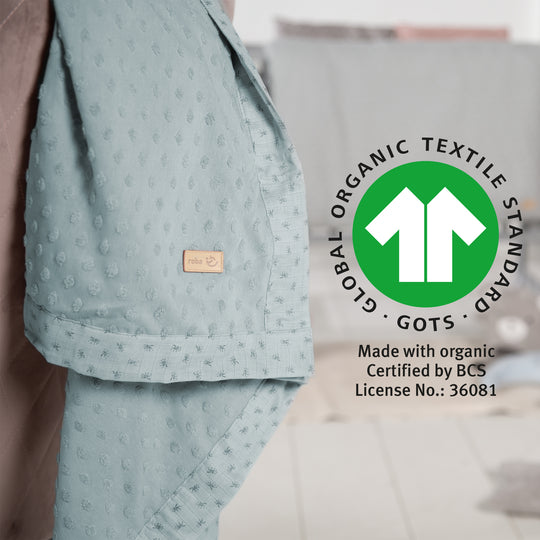 Couverture bio 'Lil Planet' 80 x 80 cm - Pois éponge - Coton biologique GOTS - Bleu clair