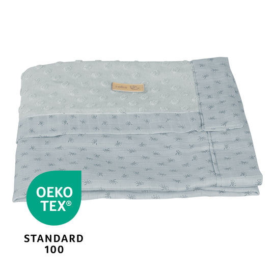 Couverture bio 'Lil Planet' 80 x 80 cm - Pois éponge - Coton biologique GOTS - Bleu clair