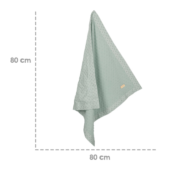 Couverture bio 'Lil Planet' 80 x 80 cm - Pois éponge - Coton biologique GOTS - Vert givré