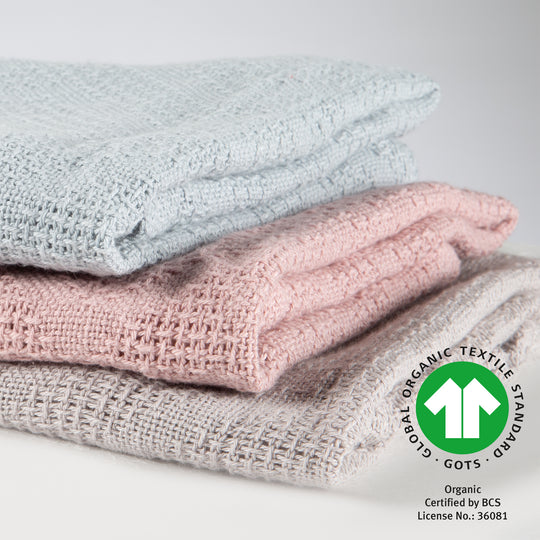 Couverture bébé 'Lil Planet' 80 x 80 cm - Aspect tricoté - Coton biologique GOTS - Rose