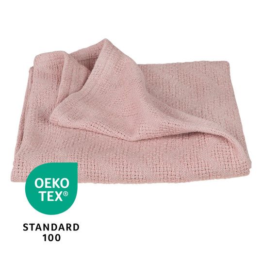 Couverture bébé 'Lil Planet' 80 x 80 cm - Aspect tricoté - Coton biologique GOTS - Rose