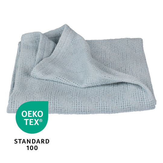 Couverture bébé 'Lil Planet' 80 x 80 cm - Aspect tricoté - Coton biologique GOTS - Bleu clair