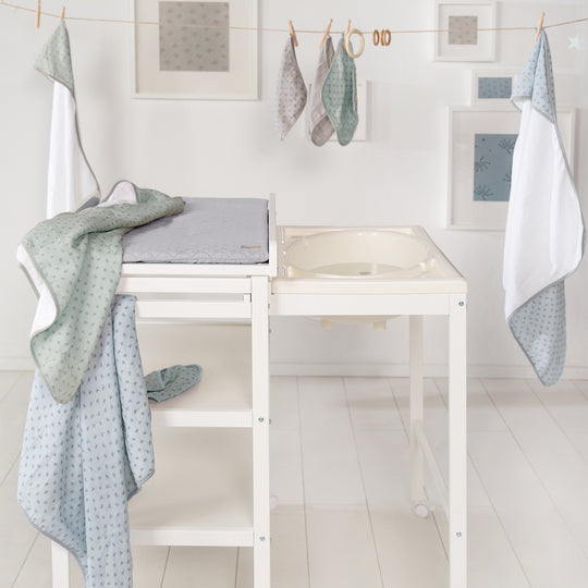 Toalla con capucha orgánica 'Lil Planet' frosty green, muselina, algodón orgánico, GOTS, 80 x 80 cm