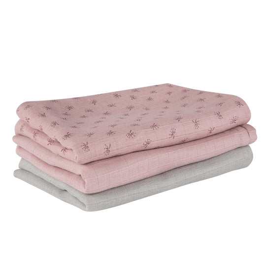 Organic 3-Piece Diaper Set 'Lil Planet' Pink / Mauve, Muslin Fabric, Organic Cotton, GOTS, 80 x 80 cm