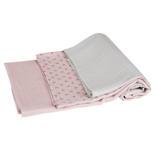 Organic 3-Piece Diaper Set 'Lil Planet' Pink / Mauve, Muslin Fabric, Organic Cotton, GOTS, 80 x 80 cm