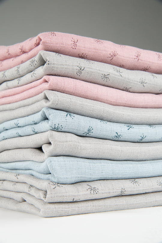 Organic 3-Piece Diaper Set 'Lil Planet' Pink / Mauve, Muslin Fabric, Organic Cotton, GOTS, 80 x 80 cm