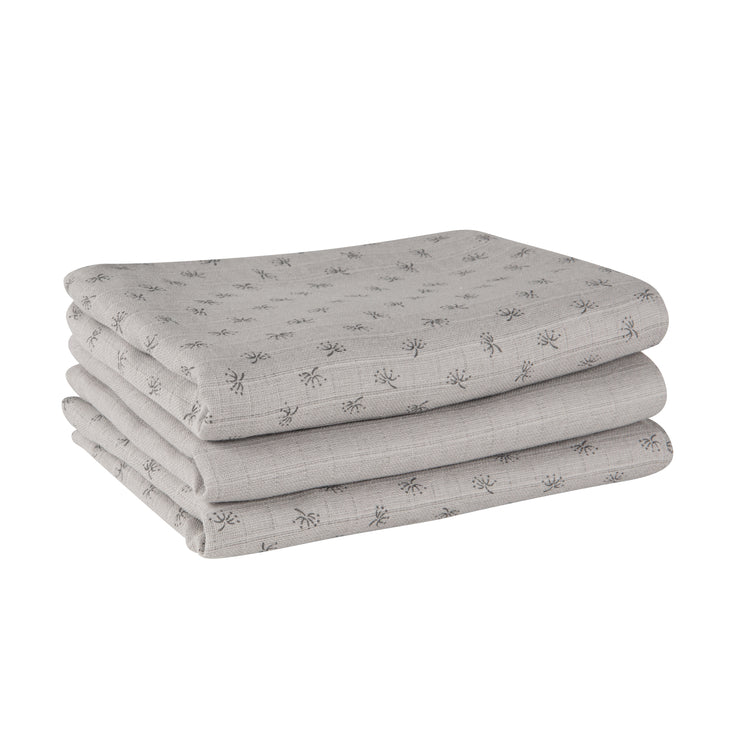 Organic 3-piece diaper set 'Lil Planet', silver-gray, muslin fabric, organic cotton, GOTS, 80 x 80 cm