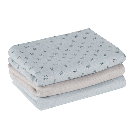 Organic 3-Piece Diaper Set 'Lil Planet' Light Blue, Muslin Fabric, Organic Cotton, GOTS, 80 x 80 cm