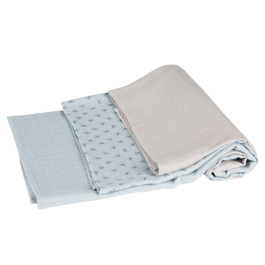 Organic 3-Piece Diaper Set 'Lil Planet' Light Blue, Muslin Fabric, Organic Cotton, GOTS, 80 x 80 cm