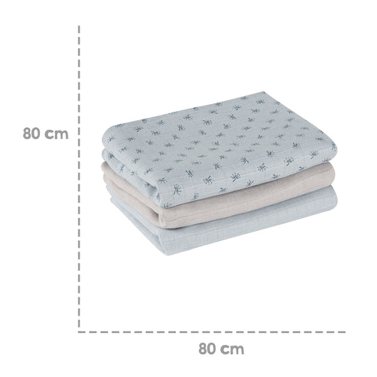 Organic 3-Piece Diaper Set 'Lil Planet' Light Blue, Muslin Fabric, Organic Cotton, GOTS, 80 x 80 cm