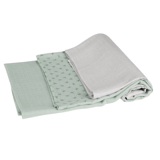 Set orgánico de 3 pañales 'Lil Planet' frosty green, muselina, algodón orgánico, GOTS, 80 x 80 cm