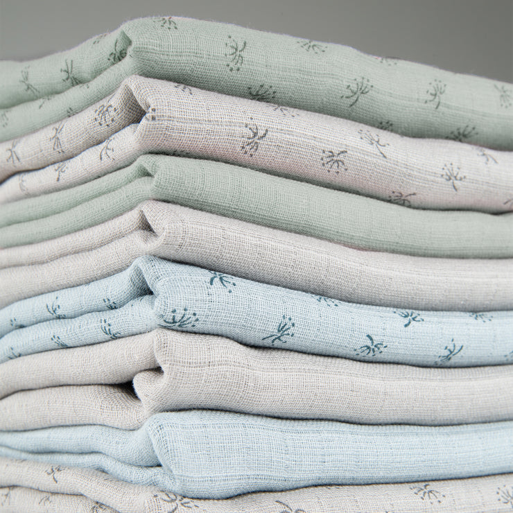 Organic 3 diaper set 'Lil Planet' frosty green, muslin fabric, organic cotton, GOTS, 80 x 80 cm