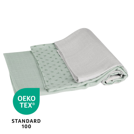 Set orgánico de 3 pañales 'Lil Planet' frosty green, muselina, algodón orgánico, GOTS, 80 x 80 cm