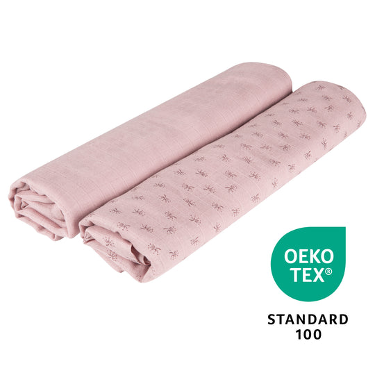 Organic 2-Piece Swaddle & Nursing Cloth Set 'Lil Planet' Pink / Mauve, Organic Cotton, GOTS, 120 x 120 cm