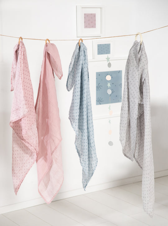 Organic 2-Piece Swaddle & Nursing Cloth Set 'Lil Planet' Pink / Mauve, Organic Cotton, GOTS, 120 x 120 cm