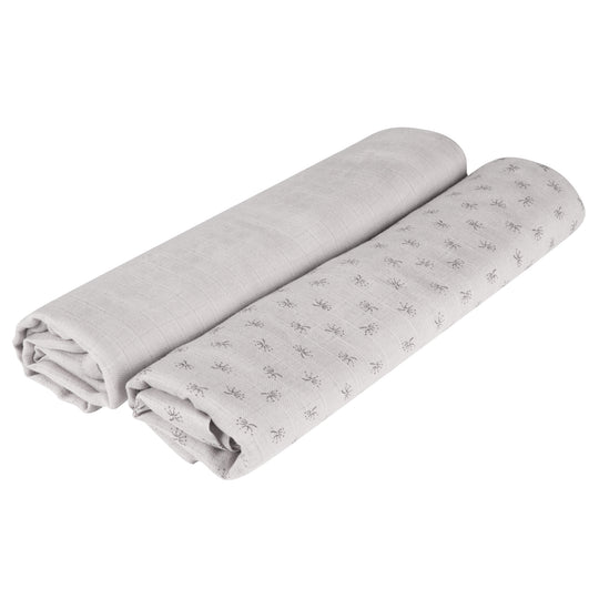 Set de 2 mantas y pañales orgánicos 'Lil Planet' gris plateado, algodón orgánico, GOTS, 120 x 120 cm