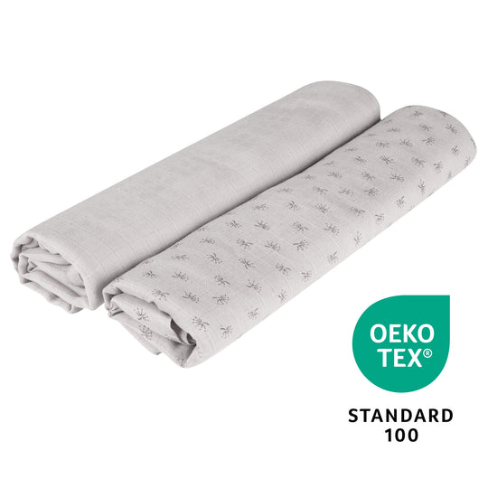 Set de 2 mantas y pañales orgánicos 'Lil Planet' gris plateado, algodón orgánico, GOTS, 120 x 120 cm