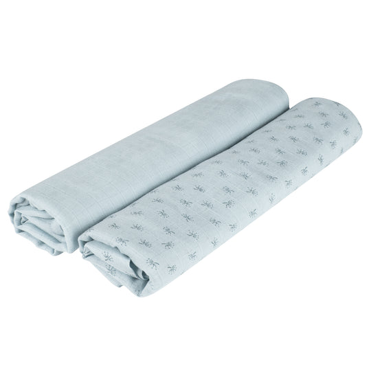 Organic 2-Piece Swaddle & Nursing Cloth Set 'Lil Planet' Light Blue, Organic Cotton, GOTS, 120 x 120 cm