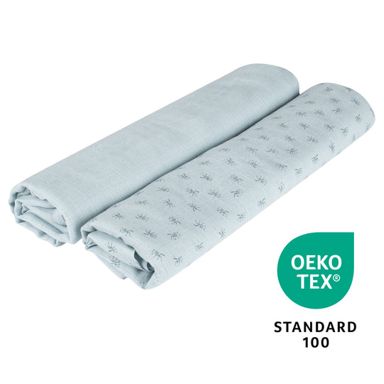 Organic 2-Piece Swaddle & Nursing Cloth Set 'Lil Planet' Light Blue, Organic Cotton, GOTS, 120 x 120 cm
