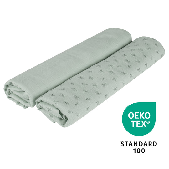 Organic 2-Piece Set Swaddle & Nursing Cloth 'Lil Planet' Frosty Green, Organic Cotton, GOTS, 120 x 120 cm