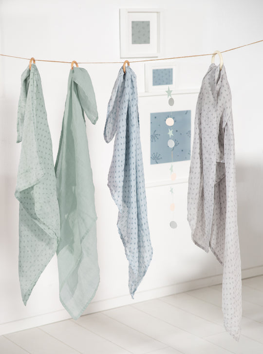 Organic 2-Piece Set Swaddle & Nursing Cloth 'Lil Planet' Frosty Green, Organic Cotton, GOTS, 120 x 120 cm