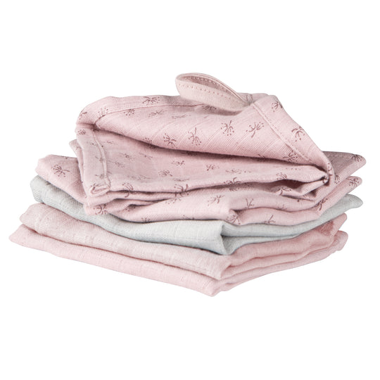 Organic 5-Piece Washcloth Set 'Lil Planet' Pink / Mauve, Muslin, Organic Cotton, GOTS, 25 x 25 cm