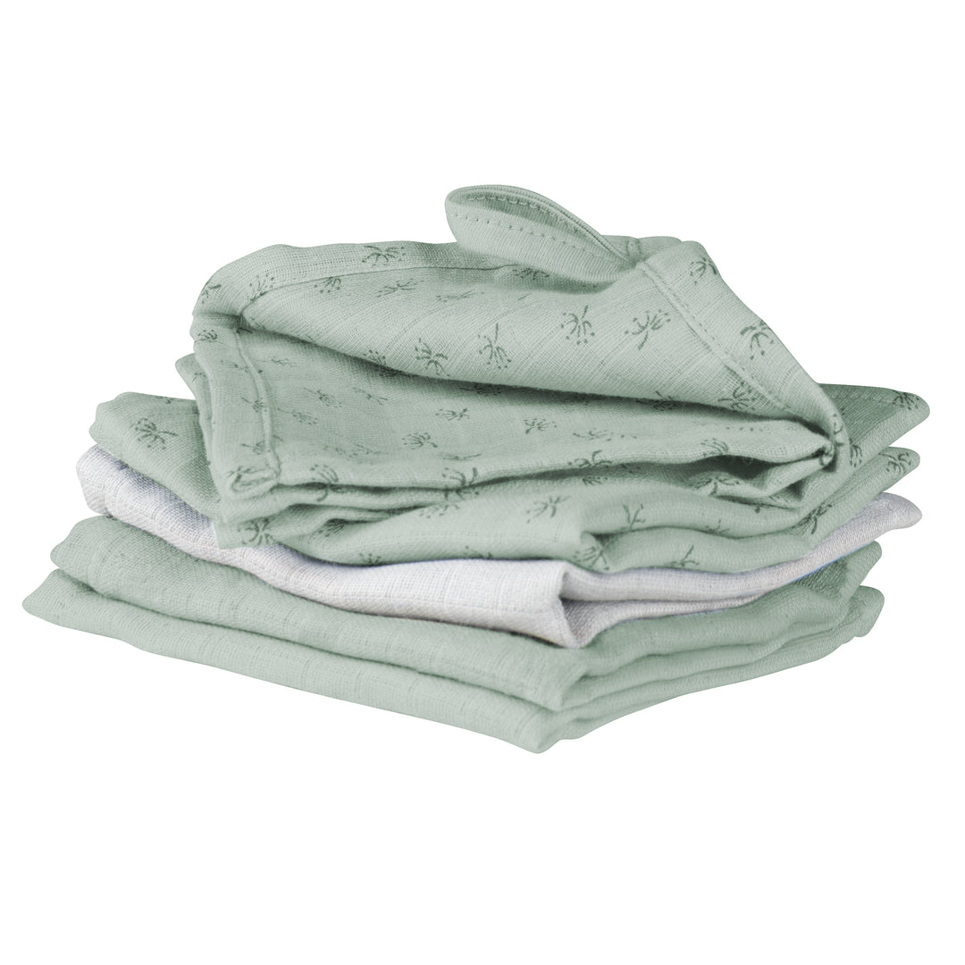 Organic 5-Piece Washcloth Set 'Lil Planet' Frosty Green, Muslin, Organic Cotton, GOTS, 25 x 25 cm