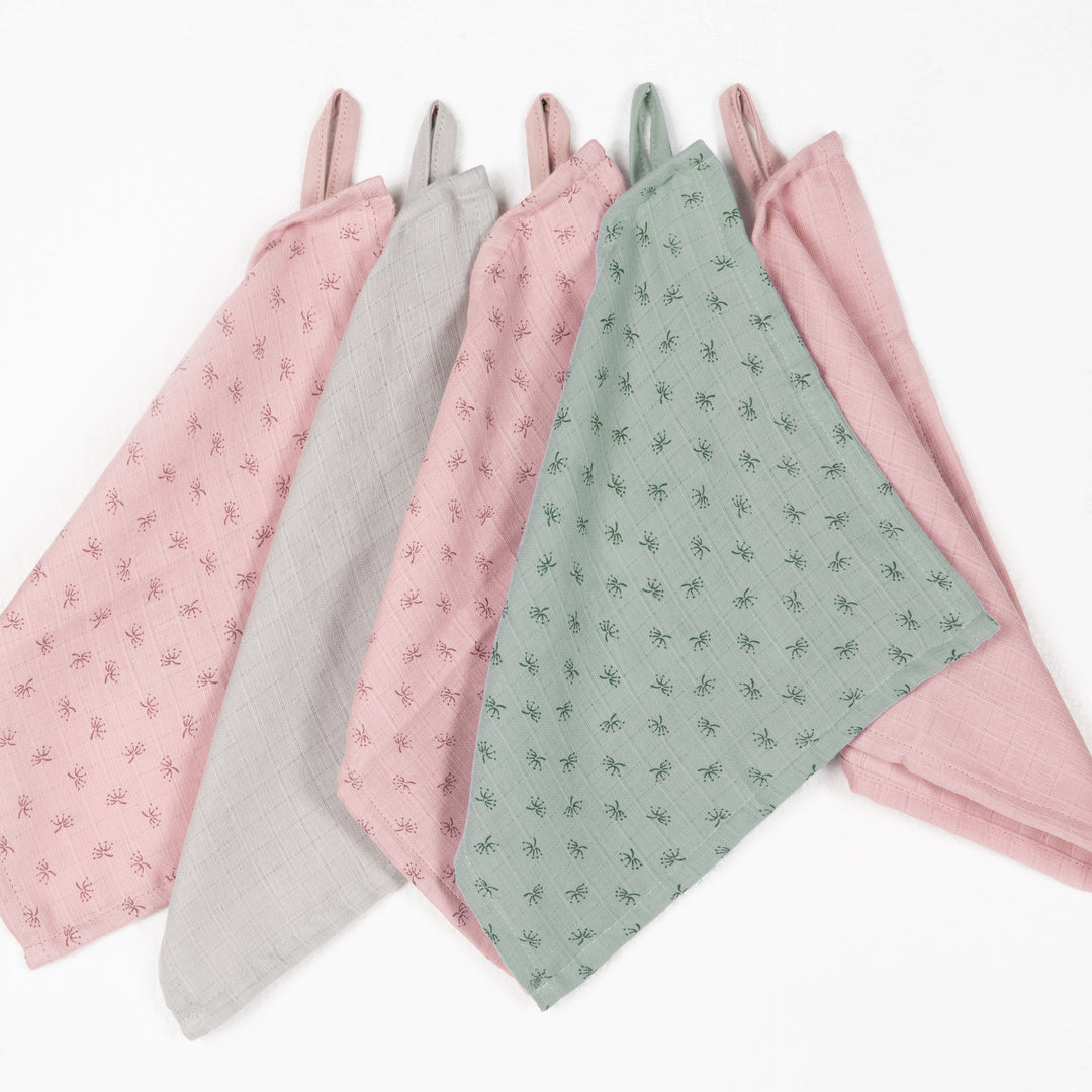 Organic 5-Piece Washcloth Set 'Lil Planet' Frosty Green, Muslin, Organic Cotton, GOTS, 25 x 25 cm