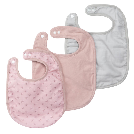 Organic 3-Piece Bib Set 'Lil Planet' Pink / Mauve, Jersey, Muslin, Organic Cotton, GOTS, 23 x 30 cm