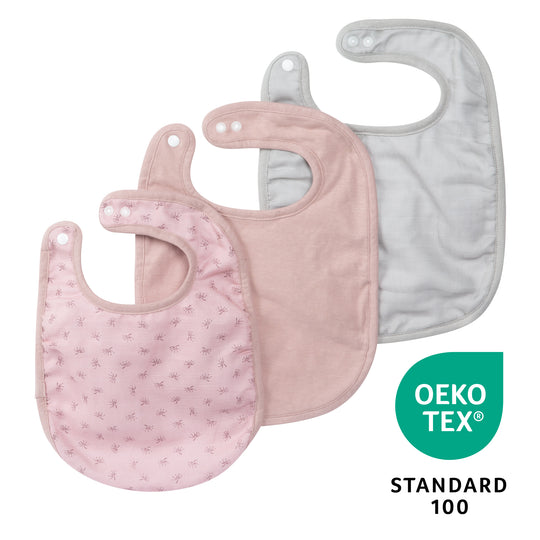 Organic 3-Piece Bib Set 'Lil Planet' Pink / Mauve, Jersey, Muslin, Organic Cotton, GOTS, 23 x 30 cm