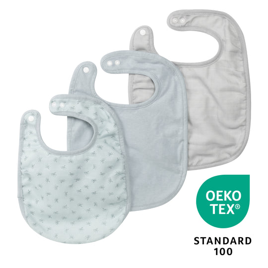 Organic 3-Piece Bib Set 'Lil Planet' Light Blue, Jersey, Muslin, Cotton, GOTS, 23 x 30 cm