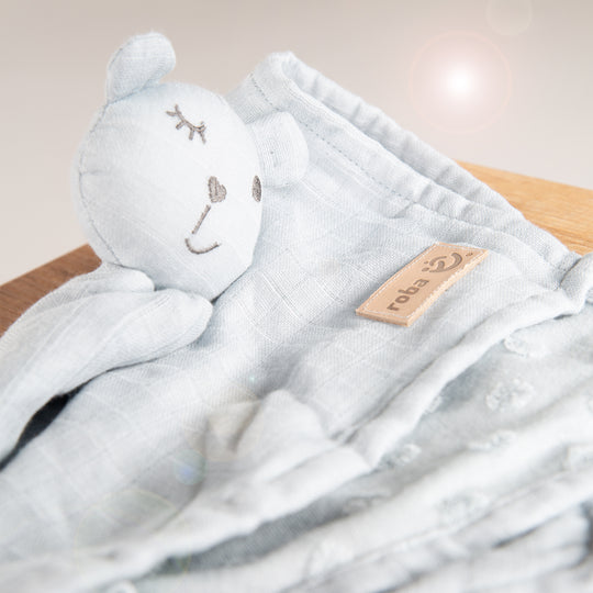 Organic Comforter 'Lil Planet' Light Blue, 40 x 40 cm, Muslin & Jersey, GOTS Certified