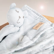 Organic cuddly blanket 'Lil Planet' light blue / sky, 40 x 40 cm, muslin & jersey, GOTS certified