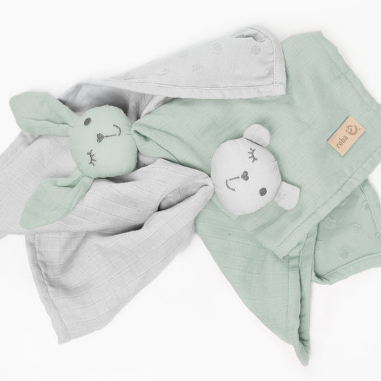 Organic Cuddly Cloth 'Lil Planet' Frosty Green, 40 x 40 cm, Muslin & Jersey, GOTS Certified