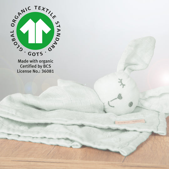 Organic Cuddly Cloth 'Lil Planet' Frosty Green, 40 x 40 cm, Muslin & Jersey, GOTS Certified