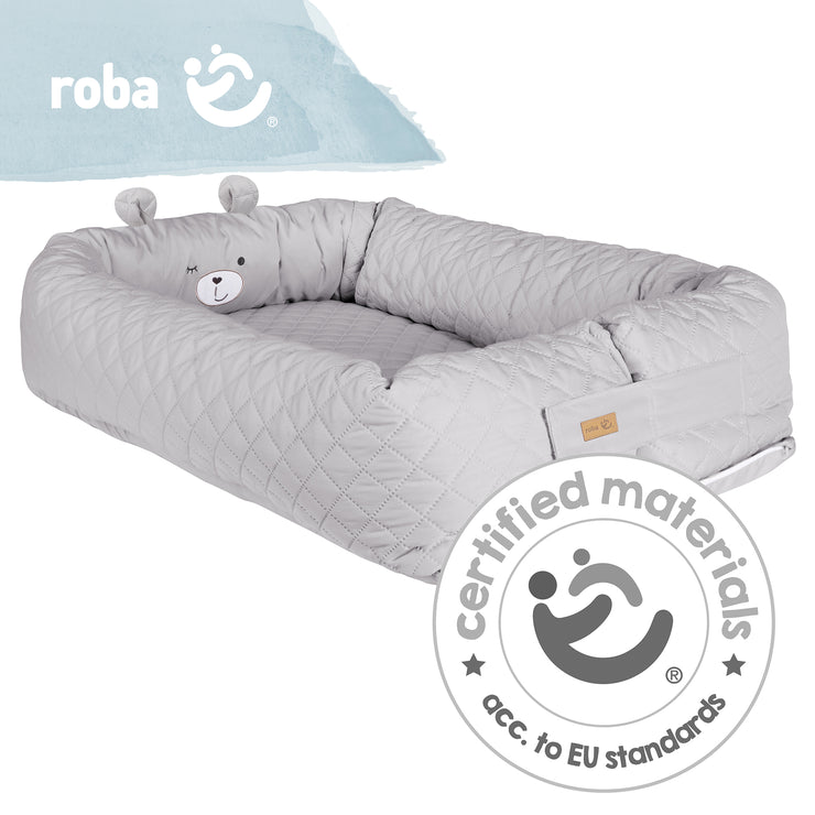 Baby lounge 'roba Style', cuddle nest with bear face 'Sammy', gray, travel cot, changing mat