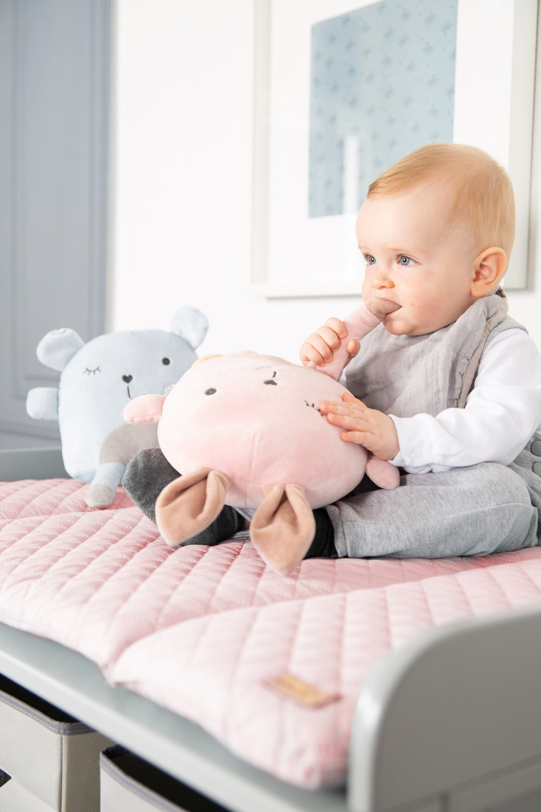 Materassino fasciatoio morbido 'roba Style', rosa, 85 x 75 cm, lavabile, con volto di coniglietto 'Lily'