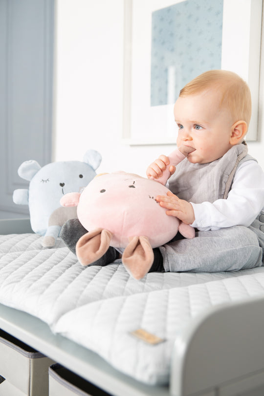 Materassino fasciatoio 'roba Style', grigio, 85 x 75 cm, lavabile, con volto di orsetto 'Sammy'