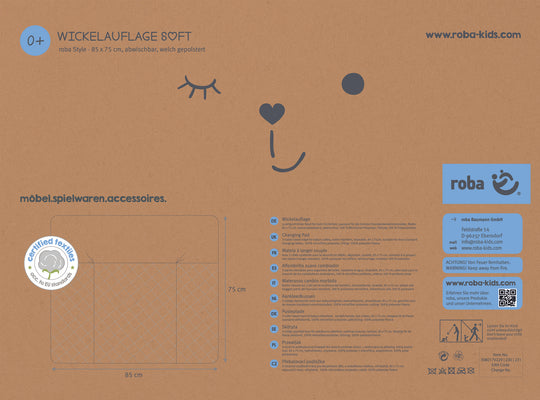 Materassino fasciatoio morbido 'roba Style' 85x75 cm, può essere spazzato via, in verde gelido, con la faccia di coniglio 'Lily'
