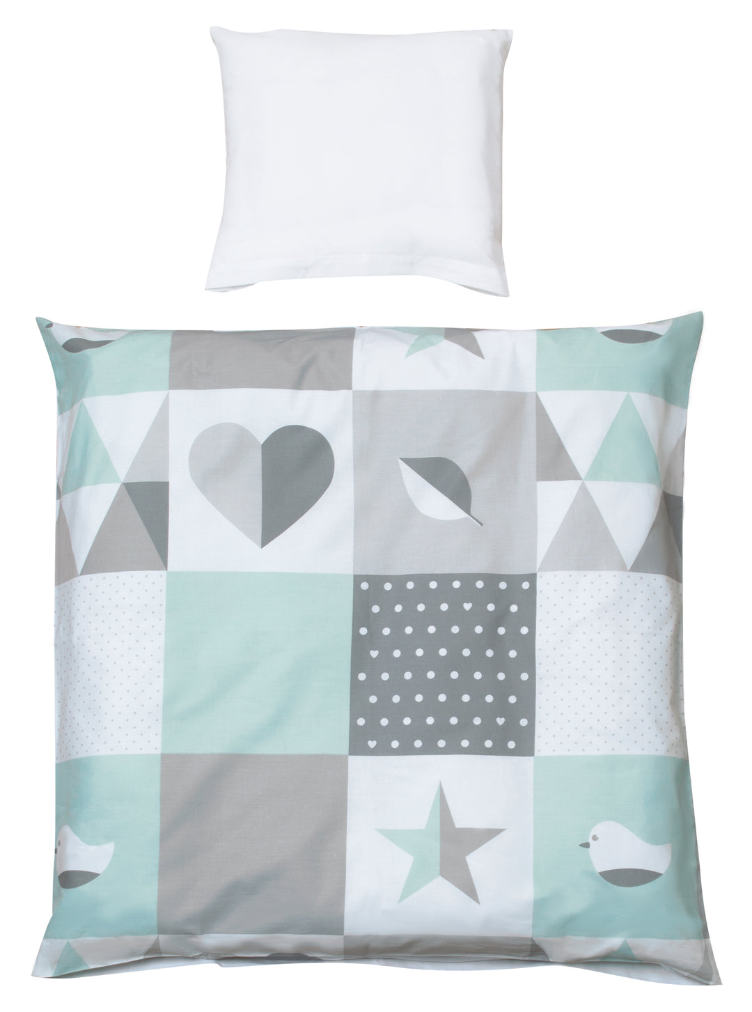 Ropa de cama para cuna 'Happy Patch mint', 2 piezas, set de cuna para bebé 80 x 80 cm, 100 % algodón