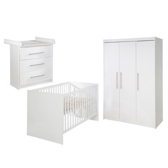Kinderzimmerset 'Maren' 3-teilig - Bett 70x140 + Wickelkommode schmal + Kleiderschrank 3-türig