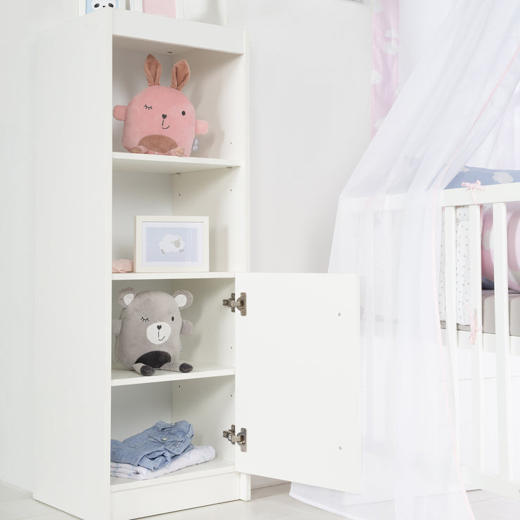 Estante de pie 'Maren', estante de madera para habitaciones de bebés y niños, cuerpo / frentes blanco