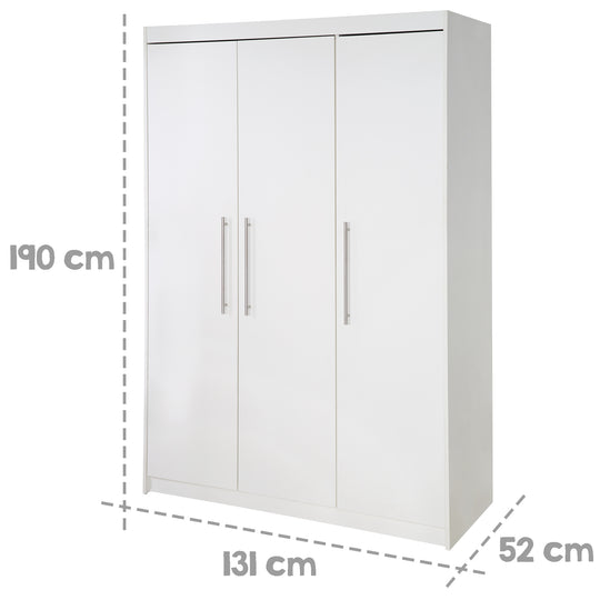 Wardrobe 'Maren', 3-Door Swing Door Wardrobe, in 190 x 131 x 52 cm, White