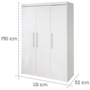 Wardrobe 'Maren', 3-door revolving door cabinet, in 190 x 131 x 52 cm, white