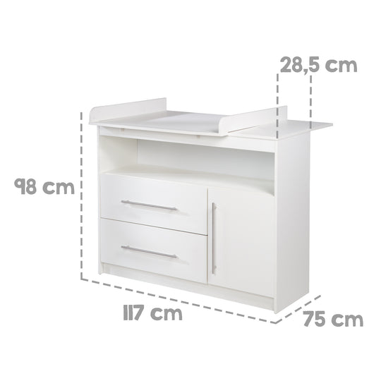 Cómoda de cambio 'Maren', con superficie para cambio desmontable, ancha, 2 cajones, altura de cambio 90,5 cm