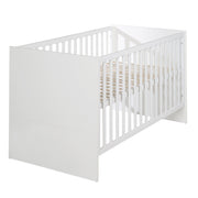 Lit bébé évolutif "Maren", 70 x 140 cm, blanc, réglable en hauteur, 3 barreaux coulissants