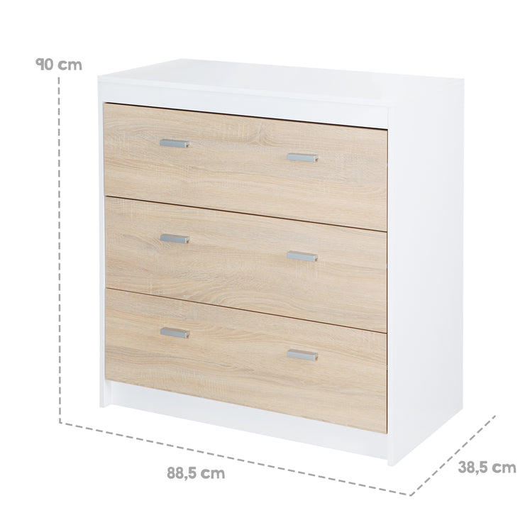 Changing table 'Gabriella' with removable changing attachment, two-tone, 3 drawers, changing height 90 cm