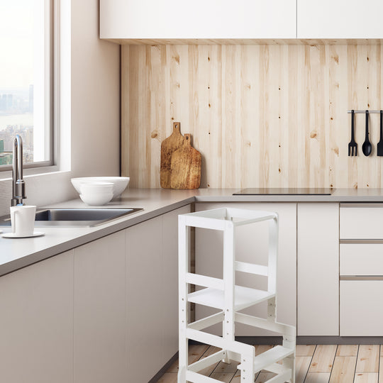 Learning Tower White, Safe Step Stool for Children, Ideal as Kitchen Helper, Load Capacity Up to 80 kg