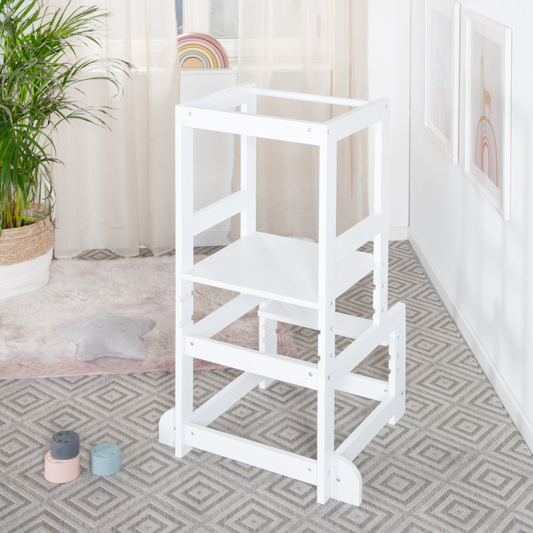 Learning Tower White, Safe Step Stool for Children, Ideal as Kitchen Helper, Load Capacity Up to 80 kg